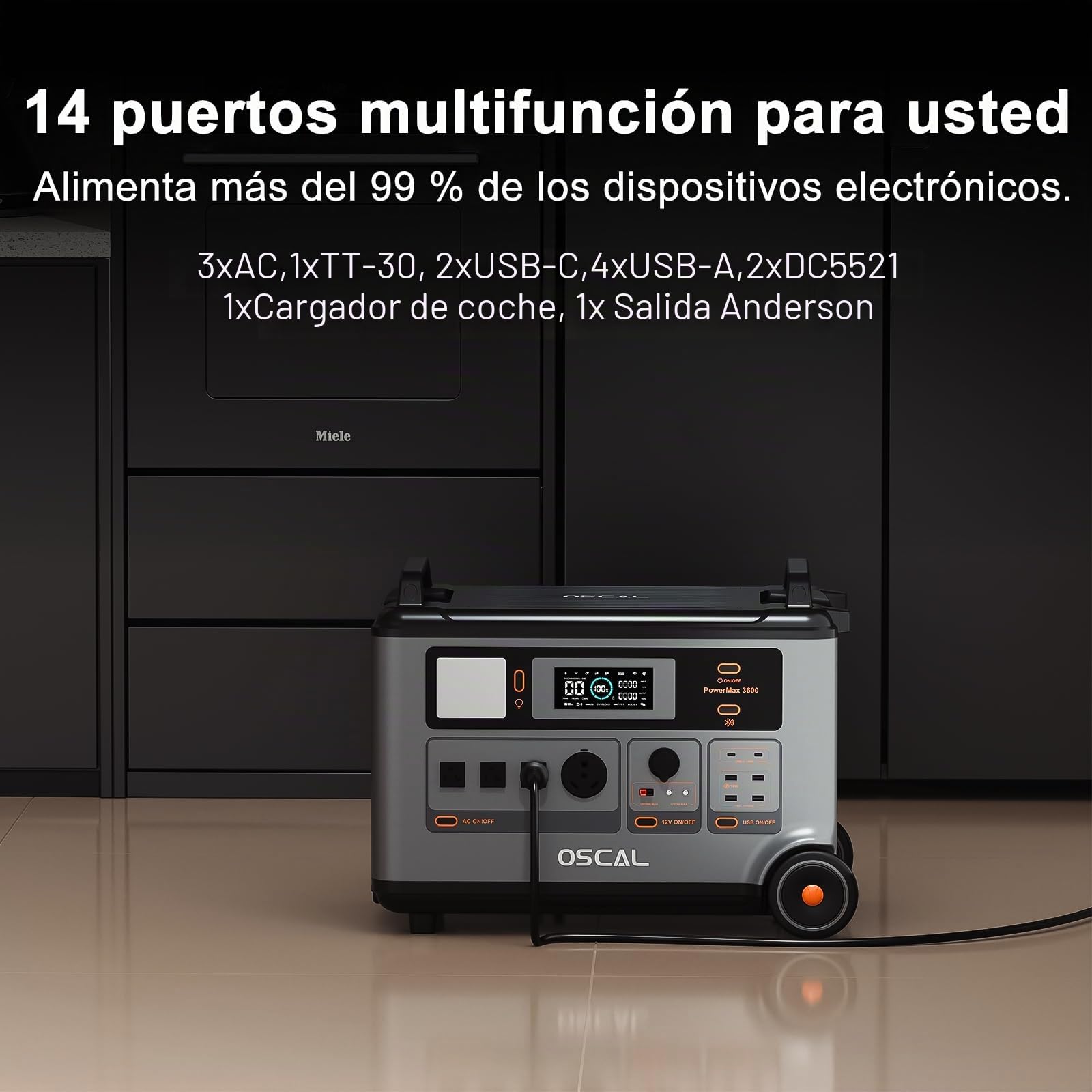 PowerMax 3600SE 3600W Estación de Energía Portátil | 3600Wh Generador Solar(7200W Pico), Carga rápida de 3000W CA + Solar UPS APP LFP Power Station