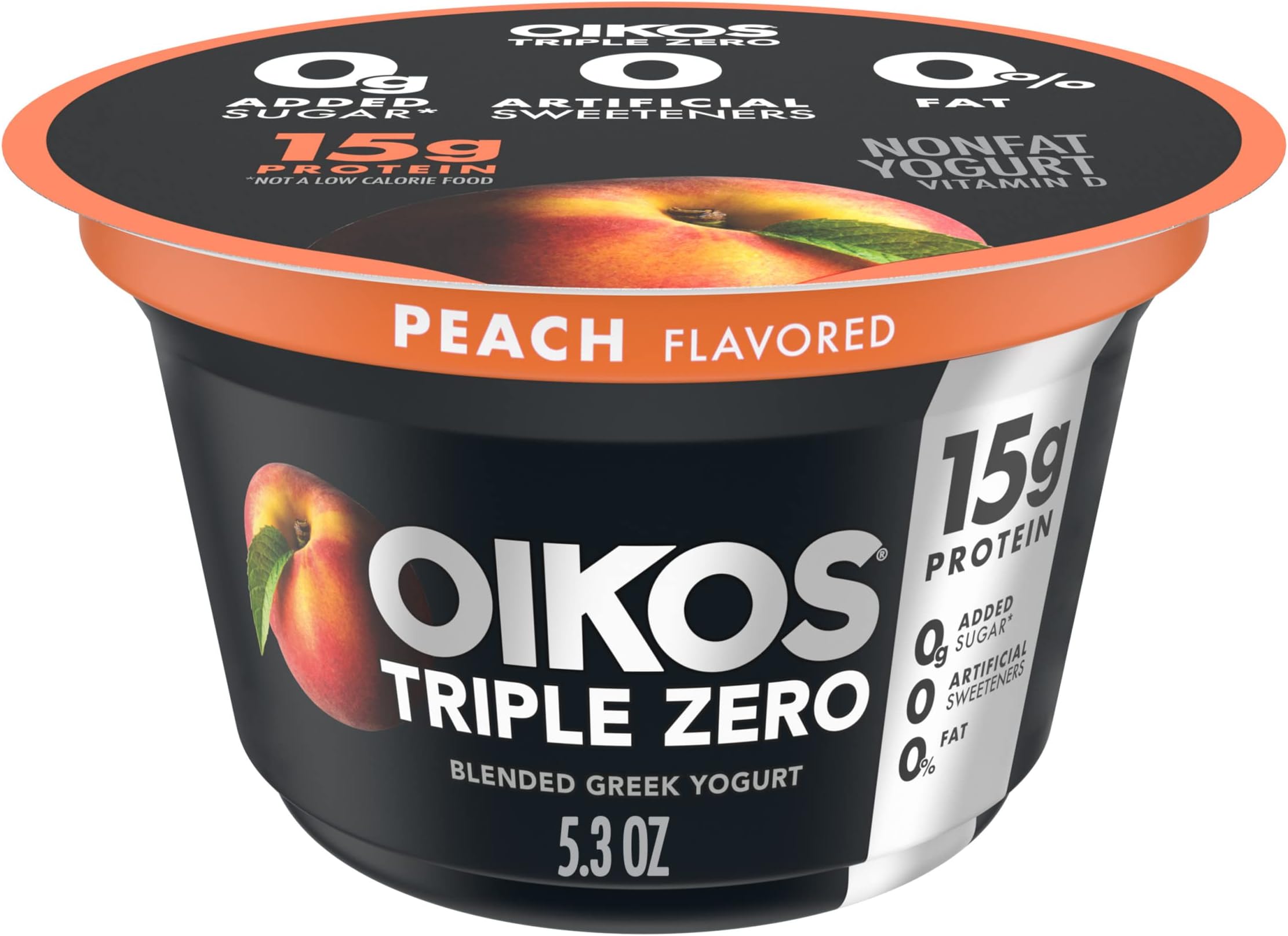 Oikos Triple Zero Greek Nonfat Yogurt, Peach, 5.3 Oz
