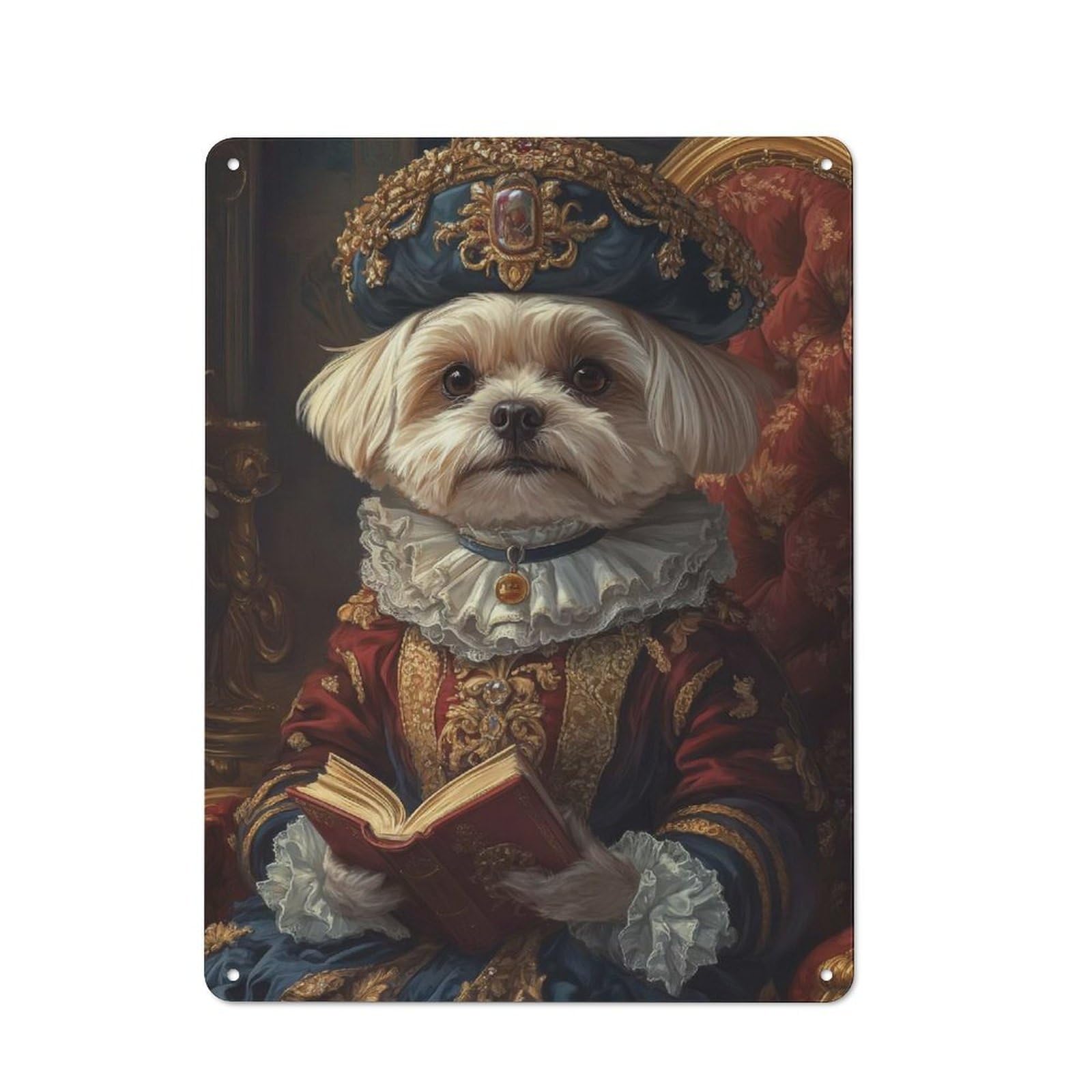 Junmoney Renaissance-Inspired Maltese Dog Print Dog I Tin Wall Plaque 40X30cm With N Royal Attire For Studio Or Craft Room, For Cooler-Season Styling In Studio And Craft Room