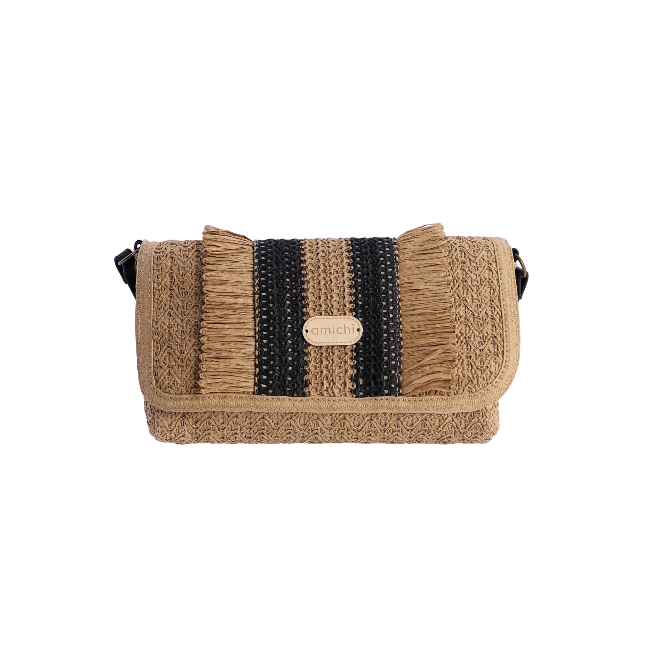 AMICHI Bolso mujer - bolso playa - bolso bandolera mujer - bolso de verano - bolso trenzado mujer - bolsa playa - rafia - bolso elegante mujer - Raquel