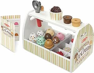 Melissa &amp; Doug Wooden Scoop and Serve Ice Cream Counter (28 pcs) - Play Food and Accessories - Pretend Food Toys, Ice Cream Shop Toys For Kids Ages 3+