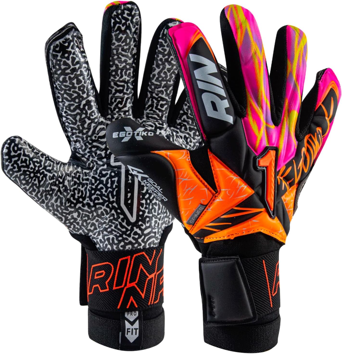 Rinat Egotiko X Prime Spines Keeper Series Goalkeeper Gloves, Flat Cut, Latex Palm, Embossed Backhand, Pro Fit