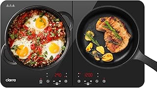 CIARRA CUTIH2 Portable Induction Hob 13 Amp Plug 2800W Double Cooking Zones with Touch Control Ceramic Glass Panel 9 Power Levels 3 Hours Timer Child Safety Lock Black