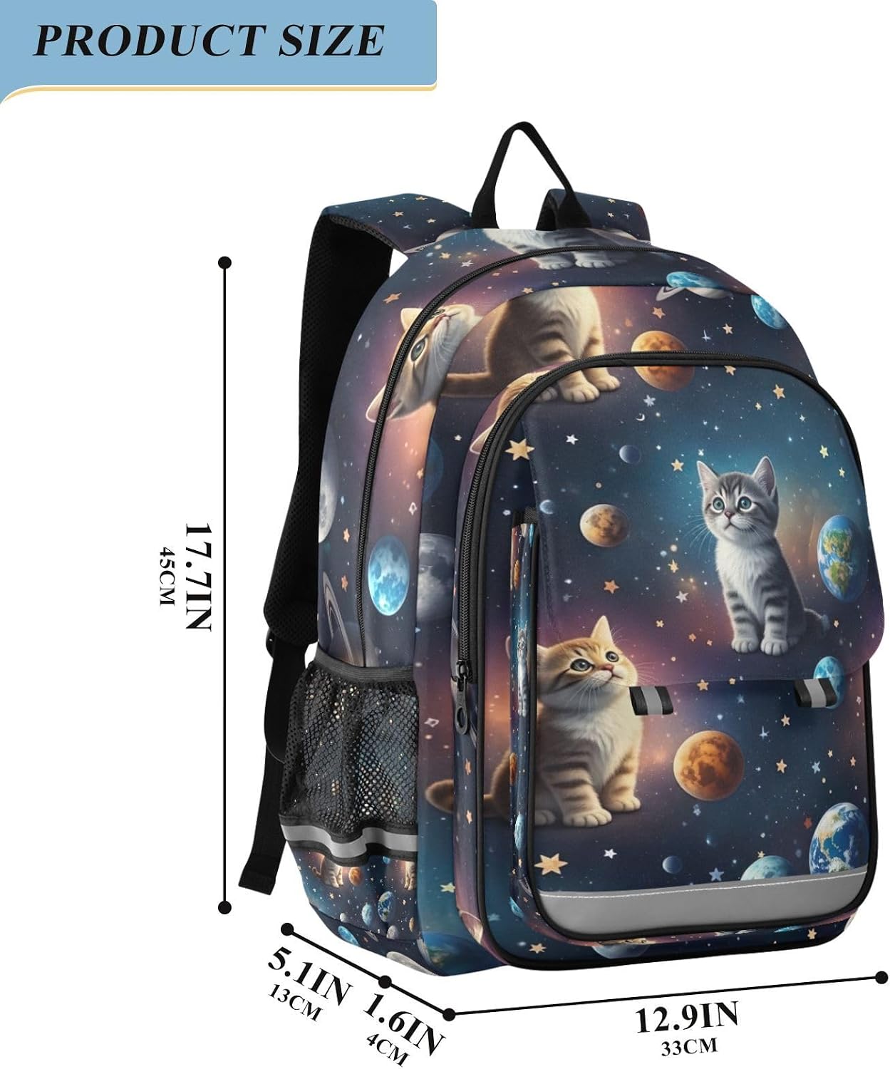 Cute Cats Space Kids Backpack for School, Elementary School Backpack for Boys, 17 Inch, Age 6-12