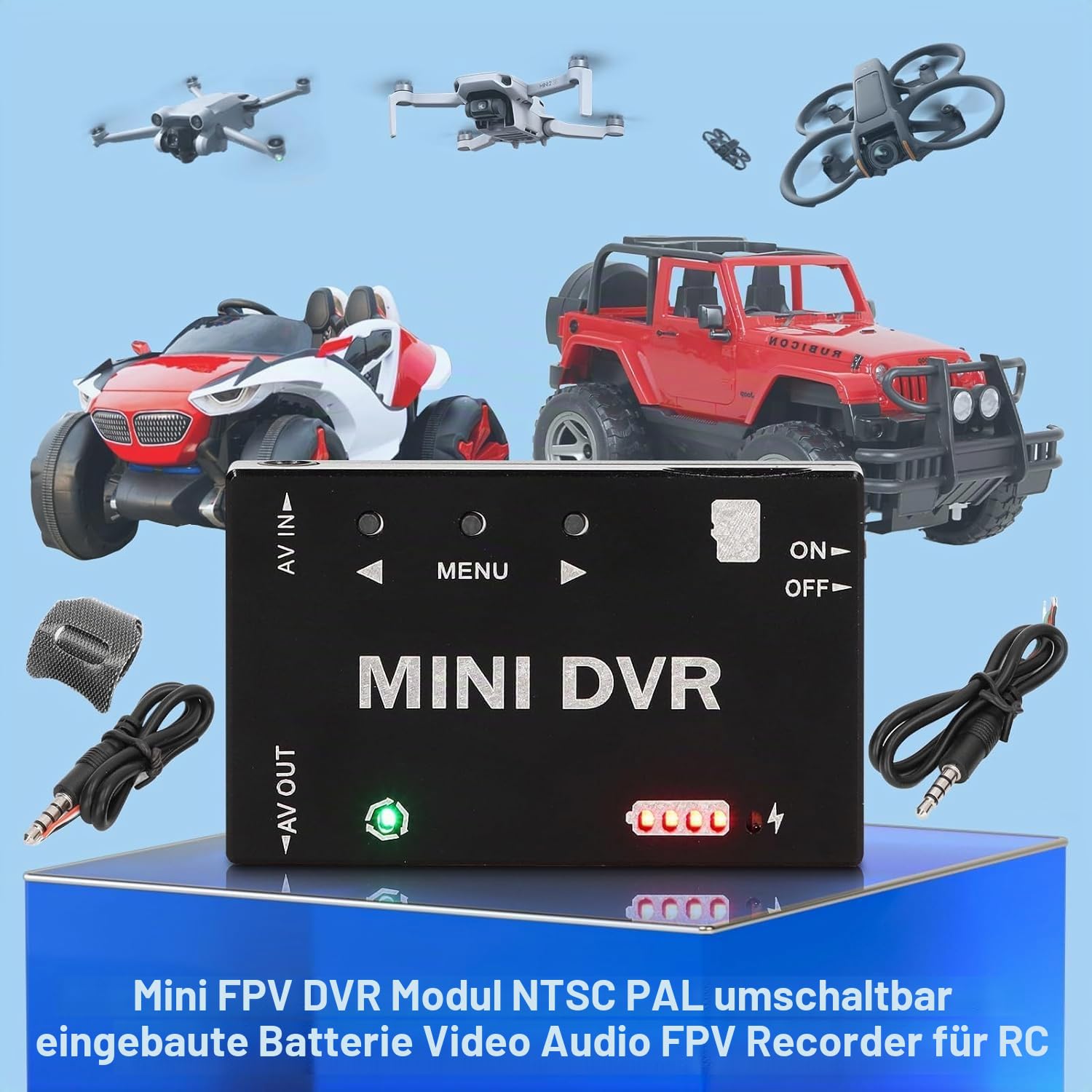 Qcwwy Mini DVR Recorder mit NTSC PAL Switchable 32 GB Unterstützung 11 Sprachmenü FPV Drohne RC Modell Mini FPV DVR Modul Digital Video Recorder Models Spielzeug Spielzeug