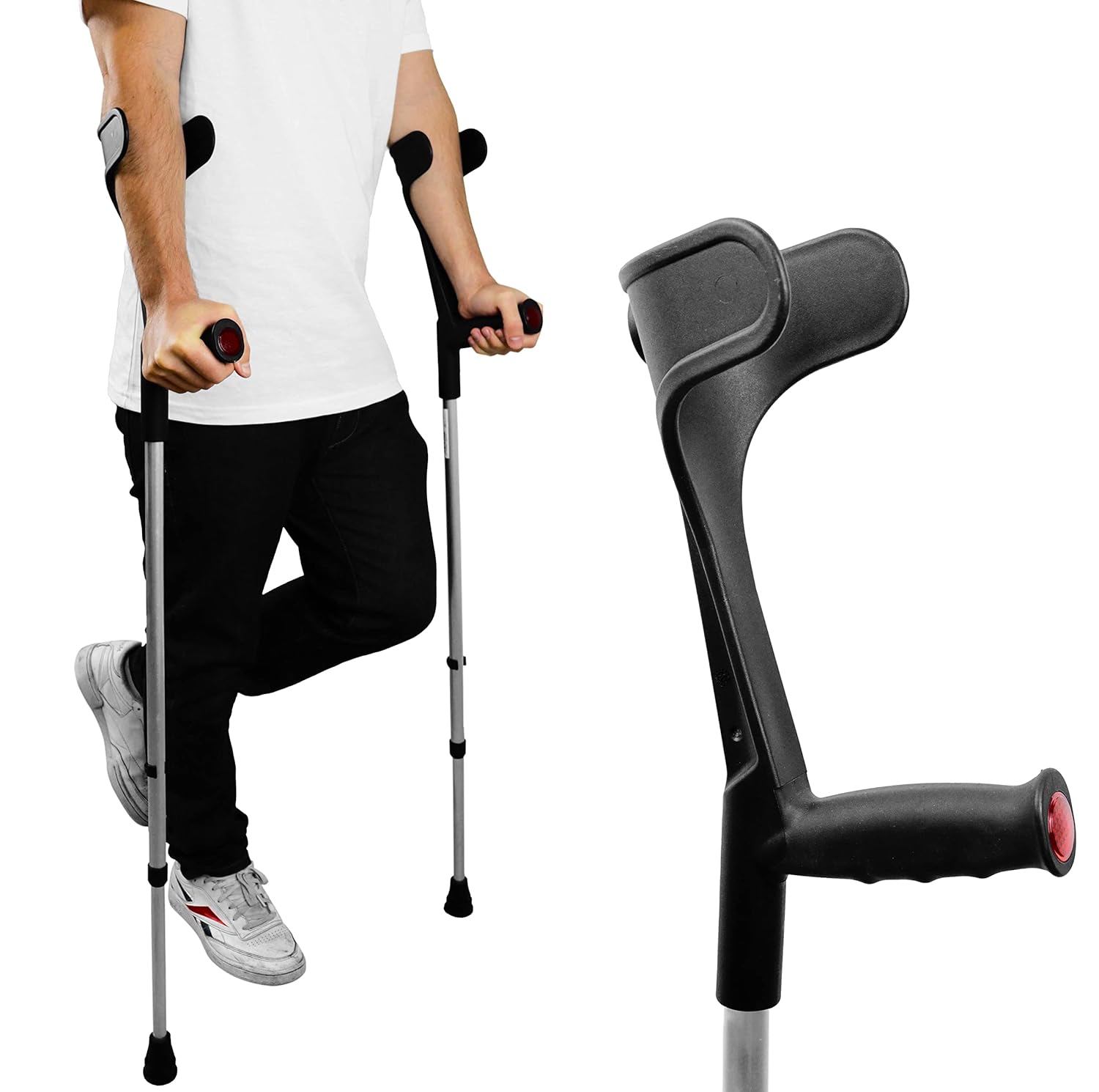 PEPE Mobility Forearm Crutches for Adults x2 Units Open Cuff Adjustable Height Aluminium Lightweight Elbow Crutches Made in