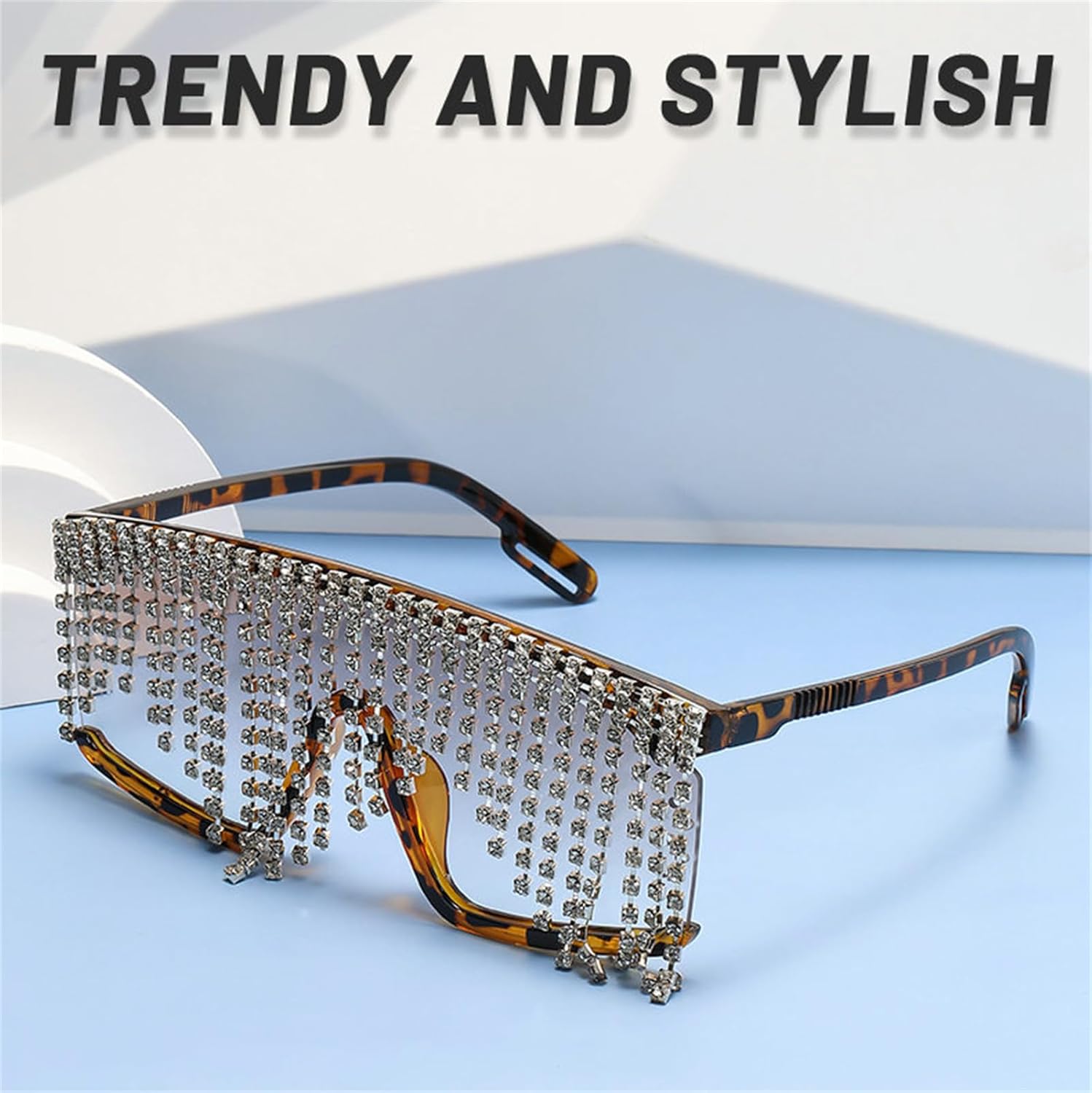 willochra Flat Top tassel Sunglasses Rhinestone Sun Glasses Diamond Party Eyeglasses Shades for Women UV400 - Image 4
