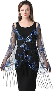 BESTORI Mujeres Bufandas Floral Encaje Estola con Borlas Lentejuelas Verano Pañuelo para Boda Fiesta Azul