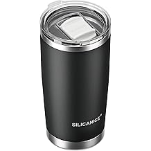 20oz 真空绝缘不倒翁 - 双壁不锈钢咖啡杯,带可拆卸滑盖,不含 BPA,兼容汽车杯架 - 健身房/办公室/旅行/家居 - 黑色