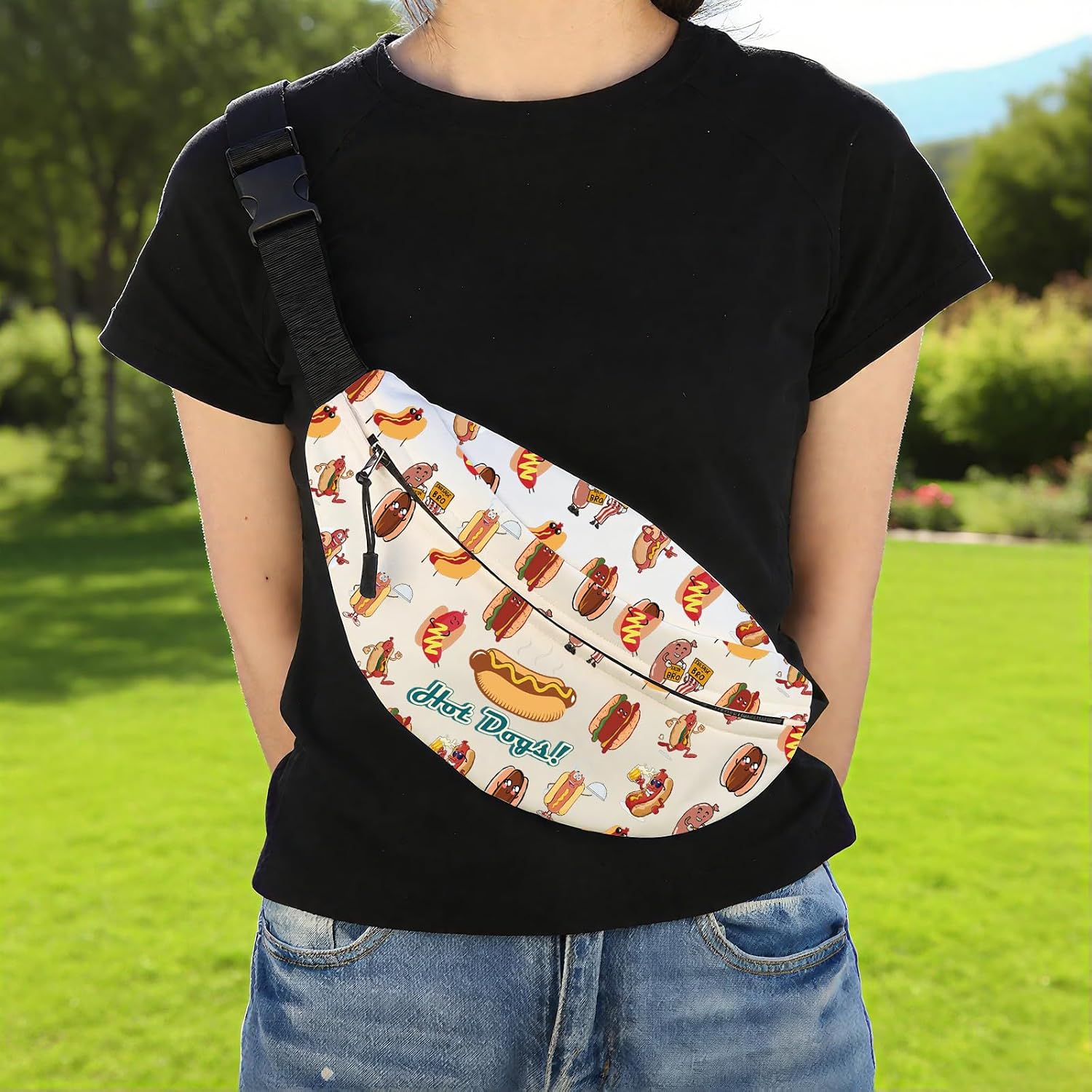 Hot Dog Waist Pack Hot Dog Lover Gifts Funny Fast Food Gift Hot Dog Print Crossbody Bag Hotdogologist Gift Sausage Lover Gift (251112 Hot Dog W)