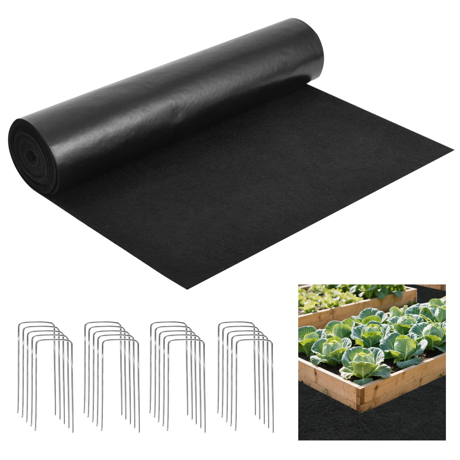 Recycled Felt Mulch Mat, 2'x 8.2' Reusable Fabric Walkway Mat Mulch Pathway Durable Landscaping Mat with 20 Ground Stakes for Plant Vegetables Flower Garden Weed Barrier