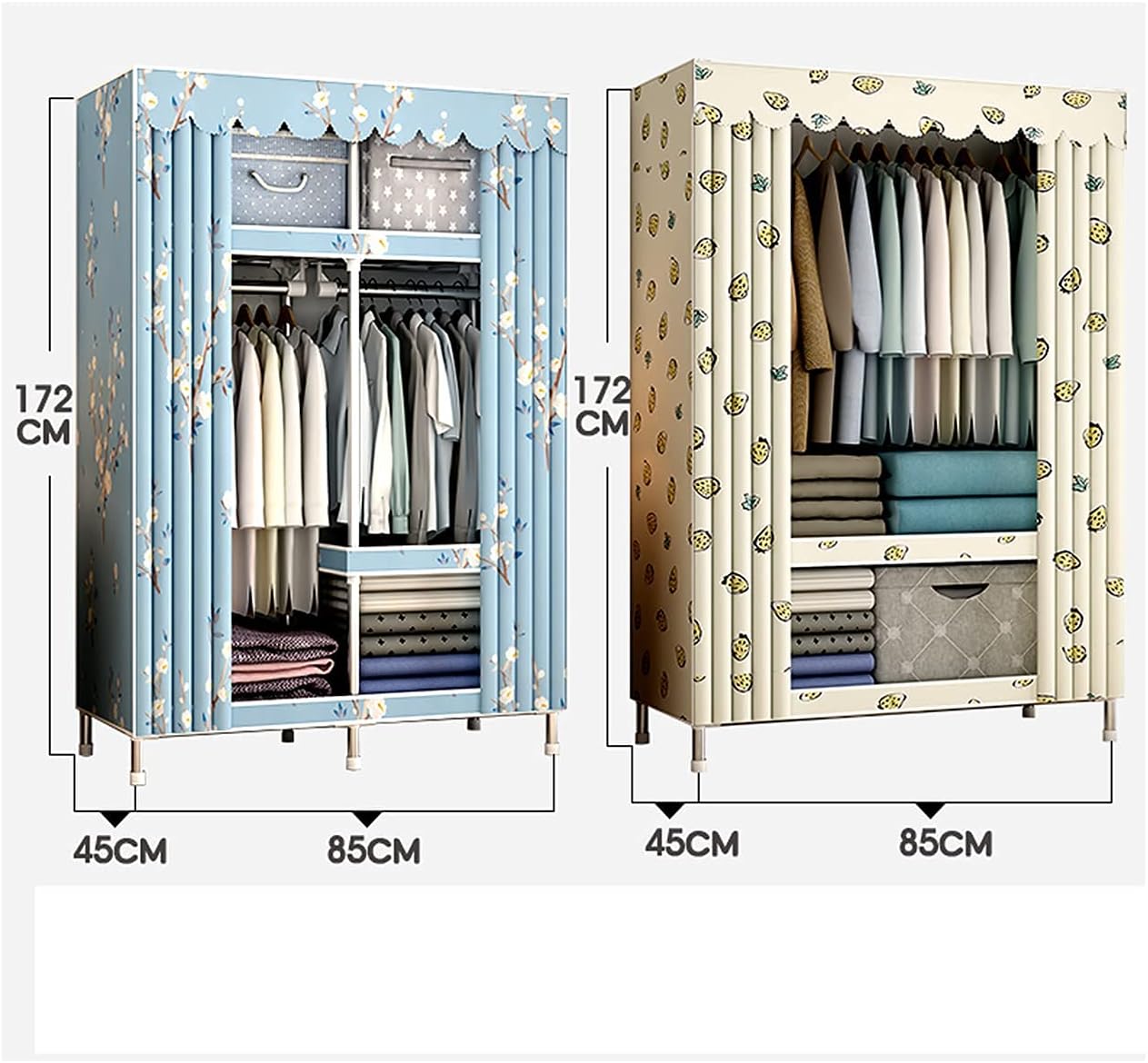 Portable Wardrobe Cloth Wardrobe Open Wardrobe,Simple Curtain Fabric Wardrobe Bedroom Girl Pink Single Wardrobe Metal Easy to Install Stable,C,172 * 45 * 85cm Portable Cloth Hanger