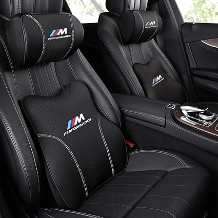 Amazon 車シートクッション革ヘッドレスト クッション Mロゴ付きのカーシートバッククッション低反発ネックパッドbmw F30 G X1に適しています ブラック ネックパッド 車 バイク