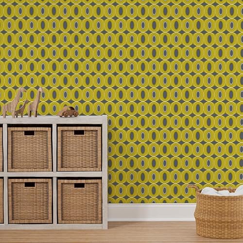 Miniatura 7 de Peel & Stick Wallpaper 9ft x 2ft - Retro Geometric Mid Century Modern Yellow Gray Scale Geo Circles Vintage Custom Removable Wallpaper by Spoonflower