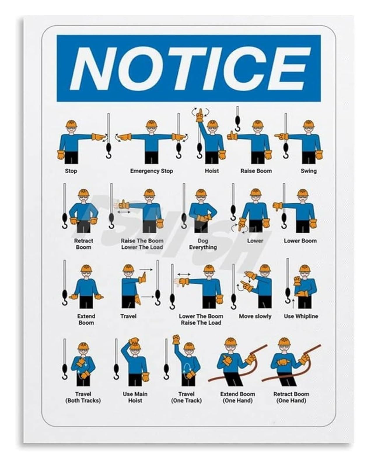 LLBOGRGGN Crane Hand Signals OSHA Poster Construction Training Chart Canvas Wall-Art for Warehouse Workshop Jobsite Decor(Framed,16x24inch(40x60cm))