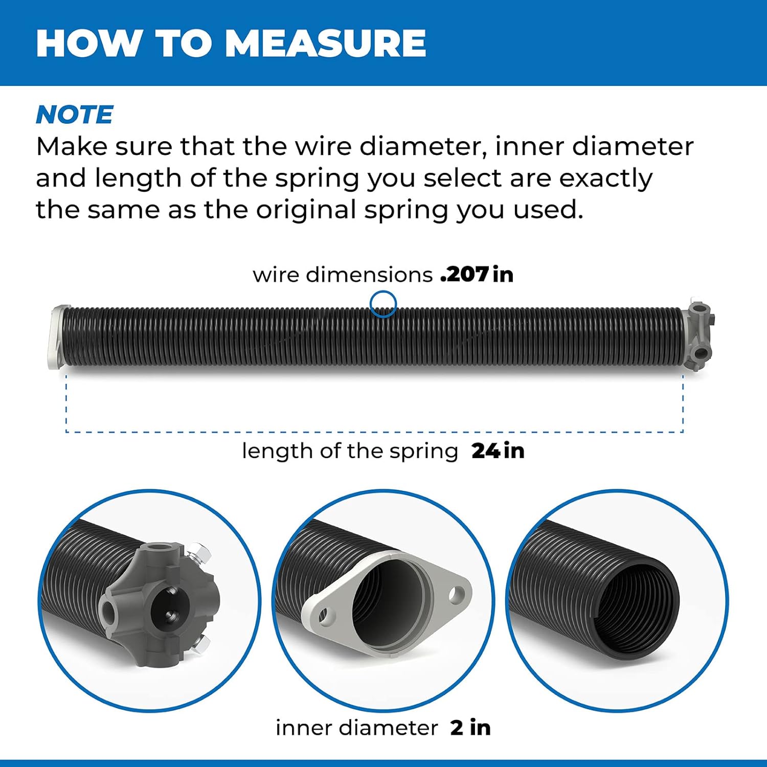 Garage Door Torsion Spring Kit 0.207x2''x24'', Pair of 2" Torsion Springs Set with Non-Slip Winding Bars & Gloves, Electrophoresis Black Coated Garage Door Springs Replacement MIN 16,000 Cycles