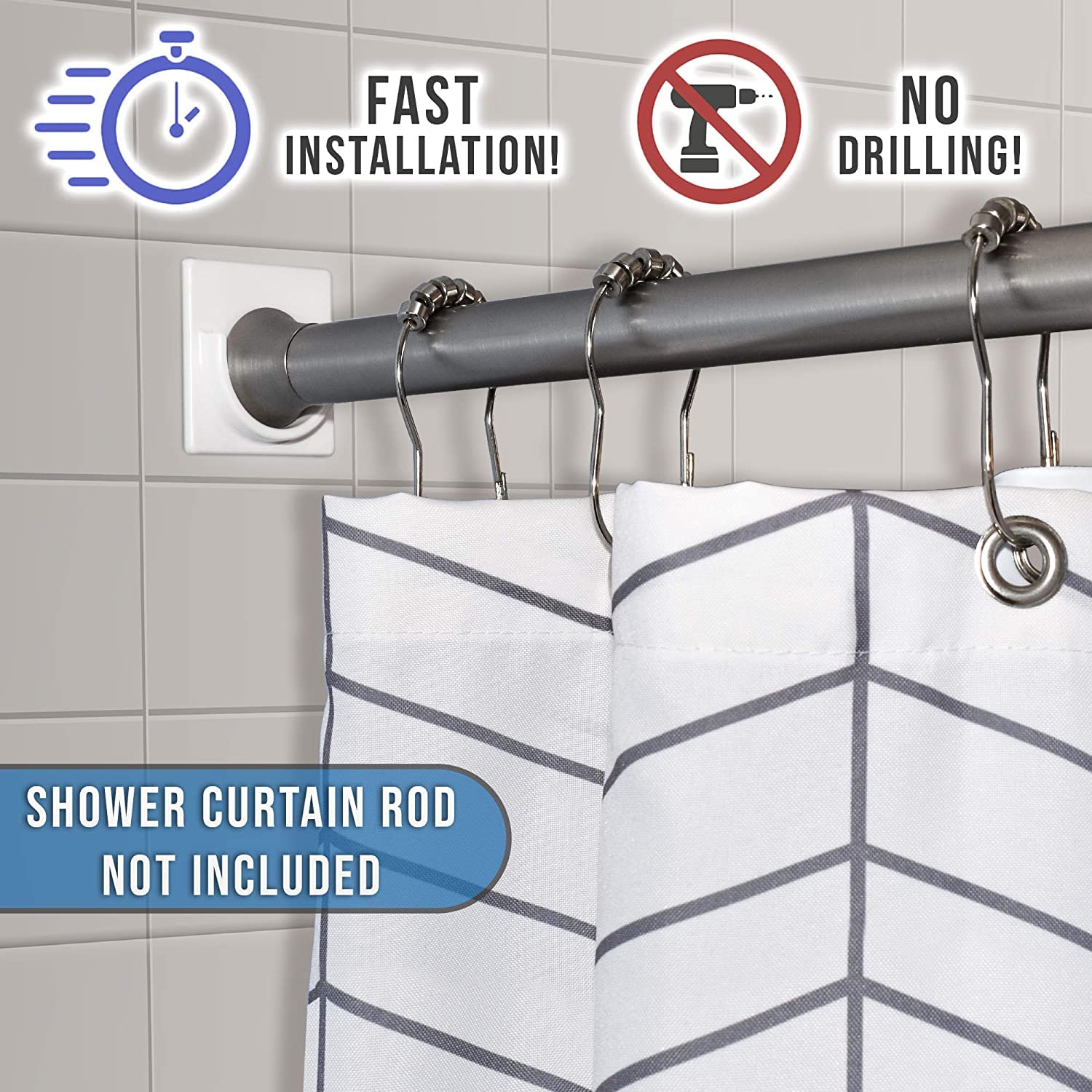 Tagve Adhesive Shower Curtain Rod Holder | Rod Retainer | No Drilling | Stick On | 3M Adhesive | Shower Curtain Rod not included | (White) 3