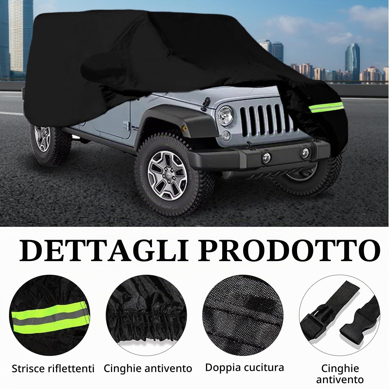 Copriauto Impermeabile per Wrangler 4 Porte - Anti UV Esterno Interno per CJ YJ TJ e JK - Completo per Garage a 4 Porte - Copertura per Tutte Le Stagioni