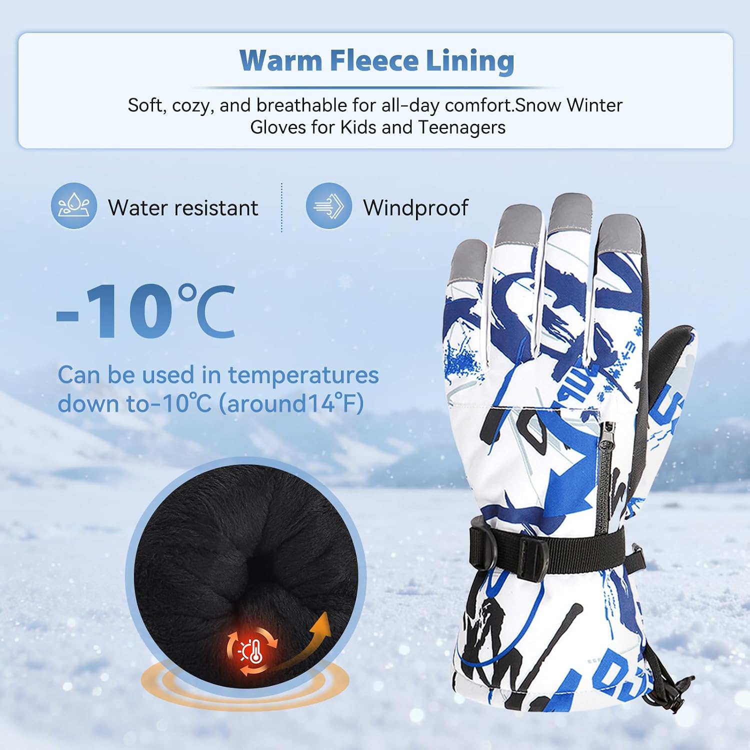 American Trends Kids Waterproof Winter Gloves with Zip Pocket Snow Ski Gloves Boys Girls Toddler Touchscreen Snowboard Gloves