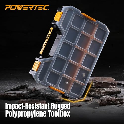 Miniatura 5 de POWERTEC Caja organizadora de herramientas apilable con separadores extraíbles, 17 compartimentos, entrelazado, diseño portátil, paquete de 2