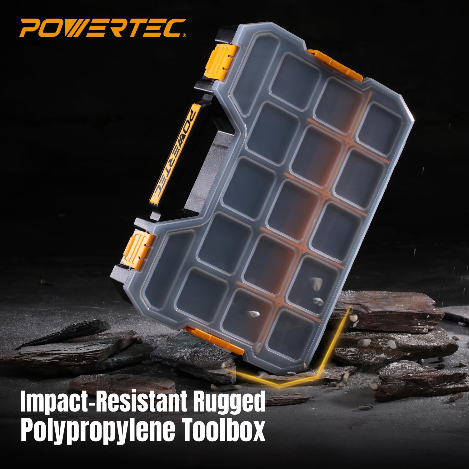 POWERTEC Organizer impilabile per cassetta degli attrezzi con divisori rimovibili, 17 scomparti, design portatile, confezione da 2 (72118-P2)