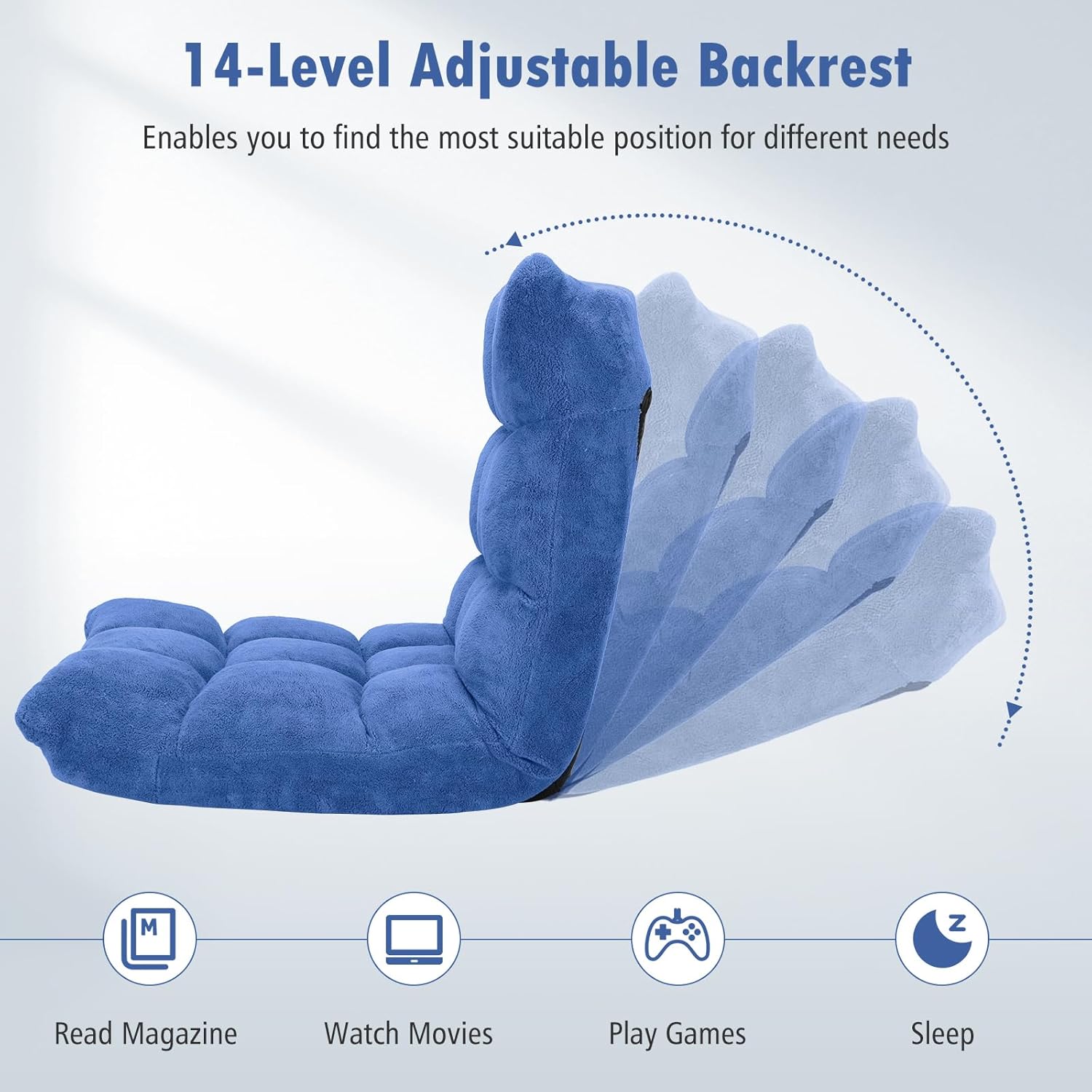 Giantex Floor Chairs, Floor Gaming Chair with Back Support, Coral Velvet, 14 Adjustable Position, Thick Sponge Padding, Floor Seating Lounge for Reading, Watching TV, Meditation, Gaming Chair Floor