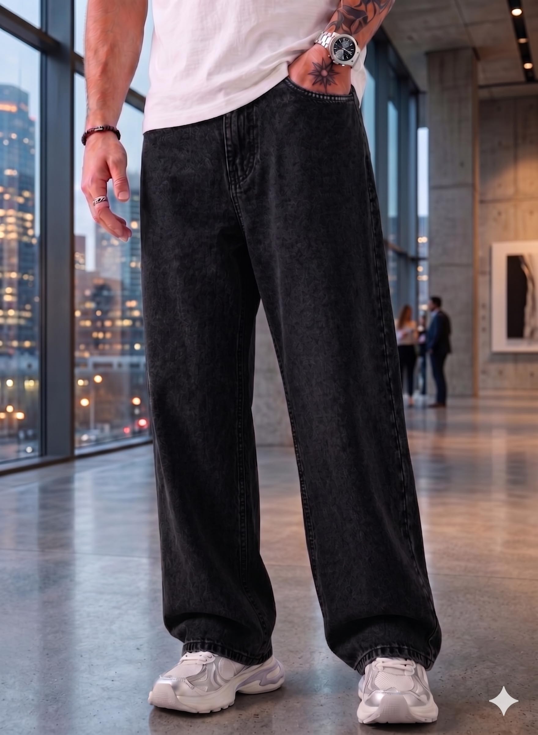 Loose Fit Mid Rise Black Men Denim Jeans-image-5
