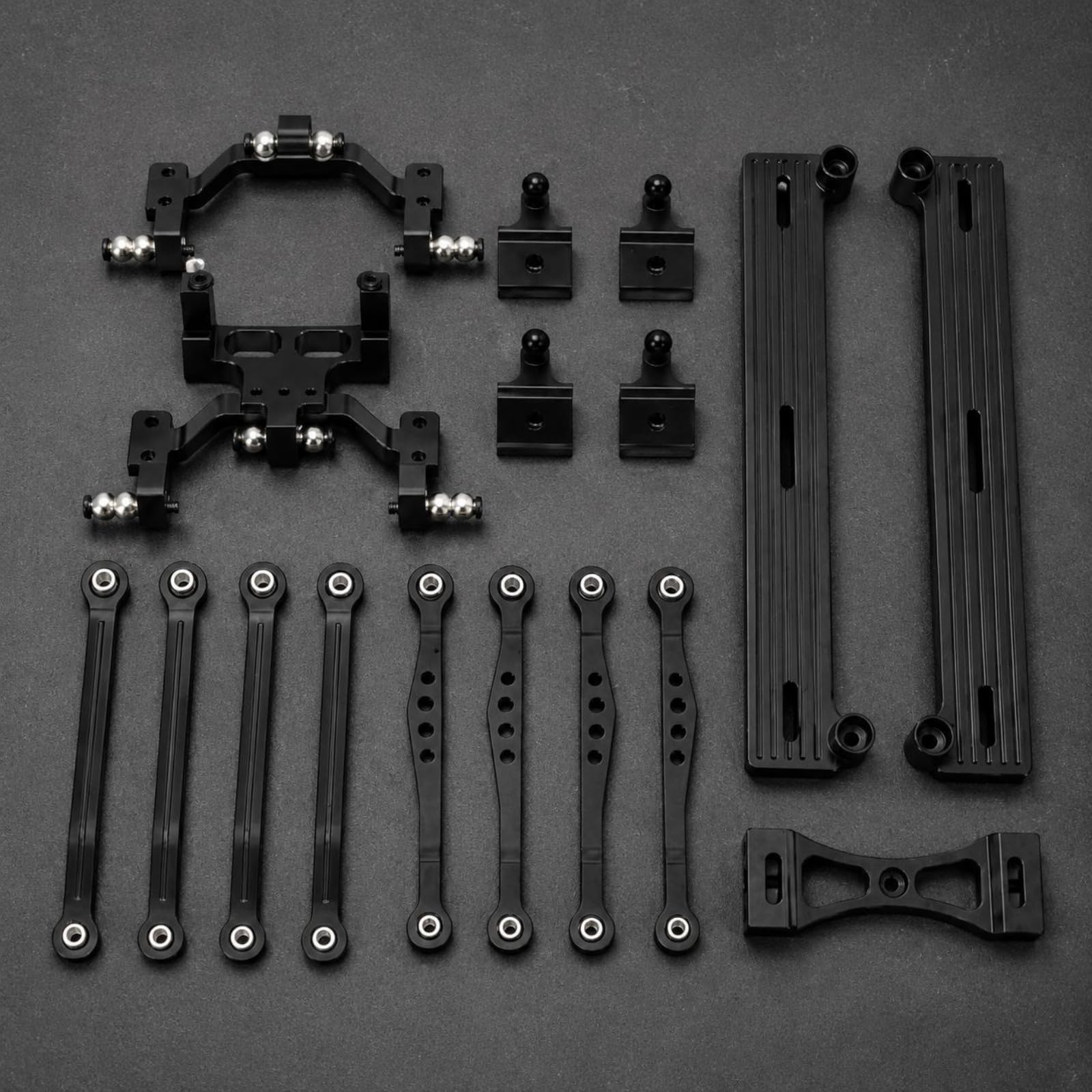 TISHITA Children Play Vehicle Kit Sterzo Collegamento Auto RC Pezzi Modello 1/16 Accessori Lega per Collegamenti Telaio Tiranti Lunghi Corti Supporti Barra, Nero