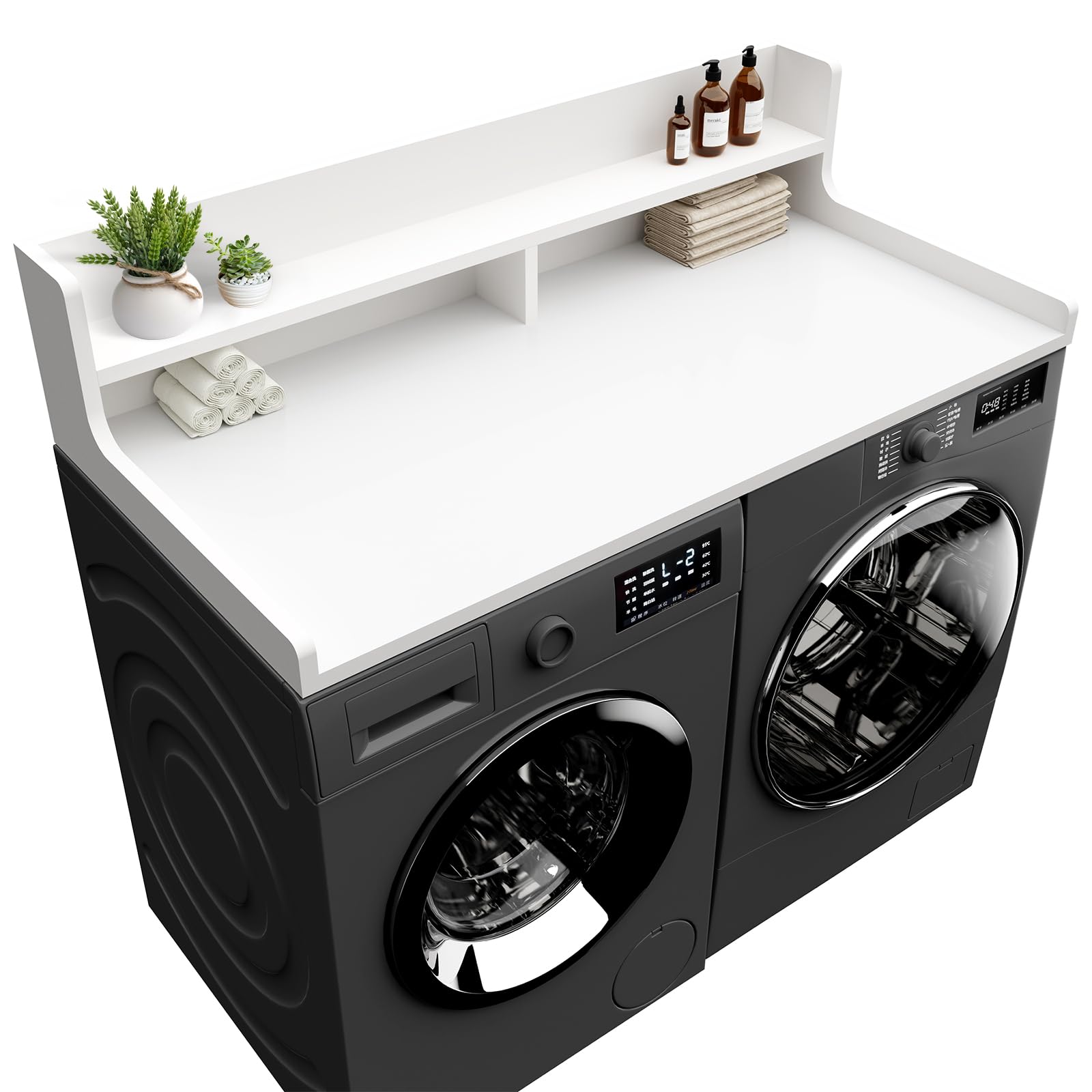 Washer Dryer Countertop, 54" x 27.55" 2-Tier Washer Dryer Topper with Edge, for Laundry Room Organization Whisper White