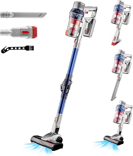 Aspiradora inalámbrica con potente aspiradora de succión de 21 Kpa, 2 modos de limpieza, herramienta de limpieza ligera autónoma de larga duración