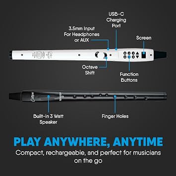 Carry-on Digital Wind Instrument 2 - Lightweight and Rechargeable - 10 Instrument Voices - Built-In Speaker and MIDI over Bluetooth Connectivity for Performances and Practice Anywhere - Black