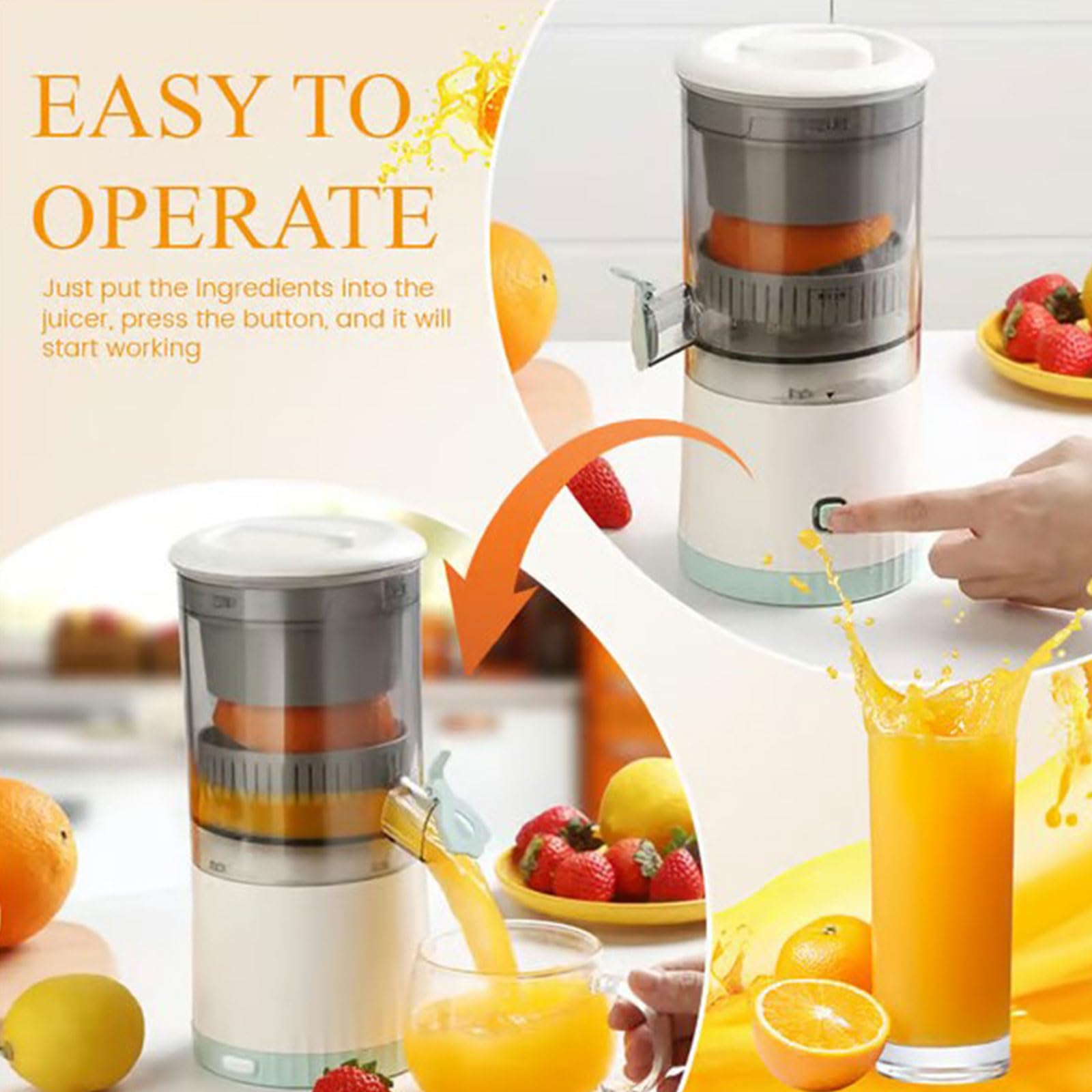 Exprimidor de separación automática mejorado 2025, exprimidor recargable de verduras y frutas, exprimidor de pomelo y naranja, fácil de limpiar (rojo, 3.7 V)