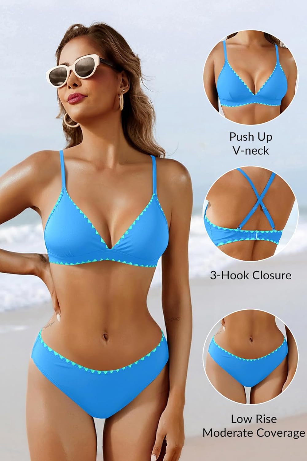 Yonique Womens Push Up Bikini Set - Two Piece Swimsuit V Neck Crisscross Back Bathing Suit 2025 Swimwear