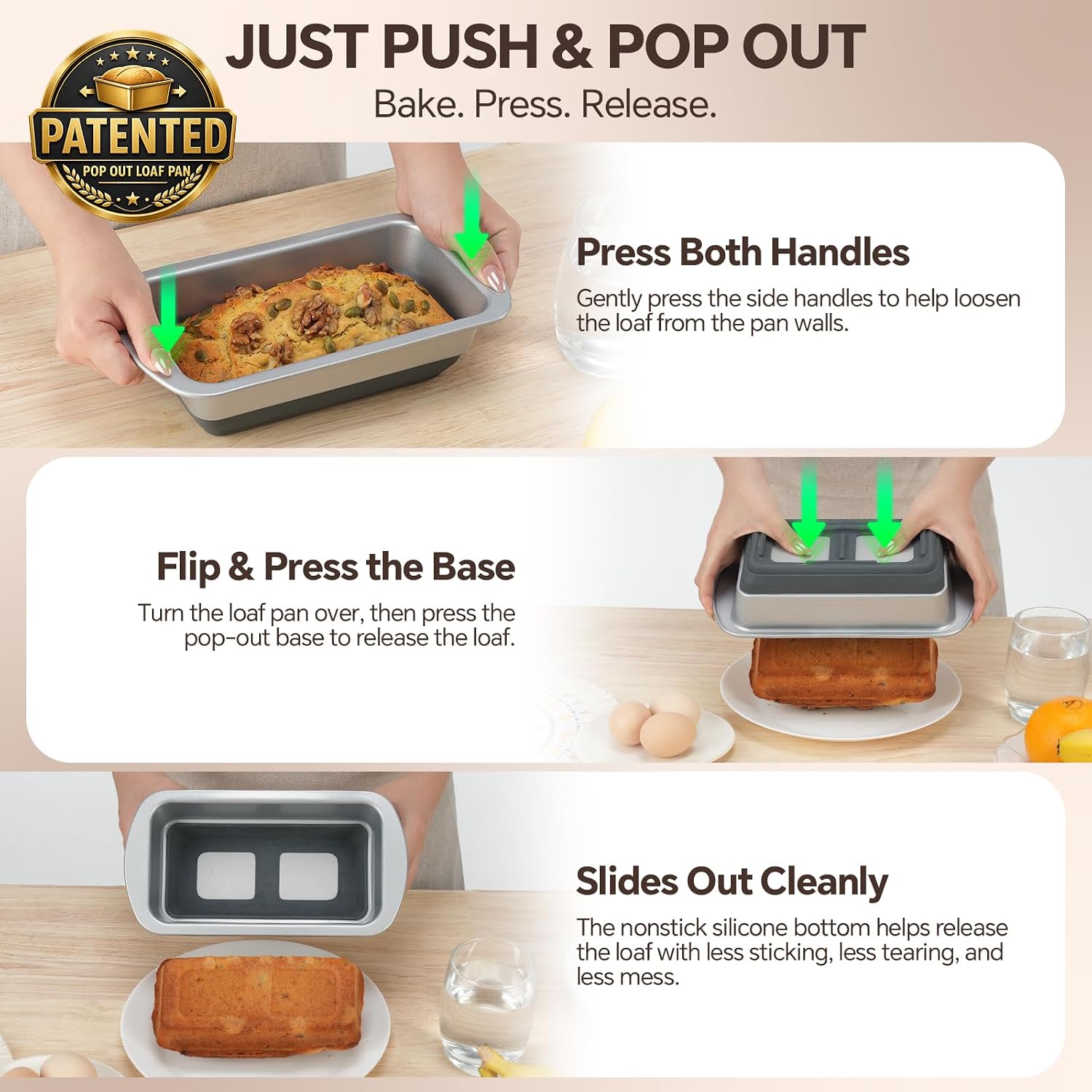 Bread Pans Set of 2, Nonstick 1 lb Loaf Pan With Pop Out Bottom