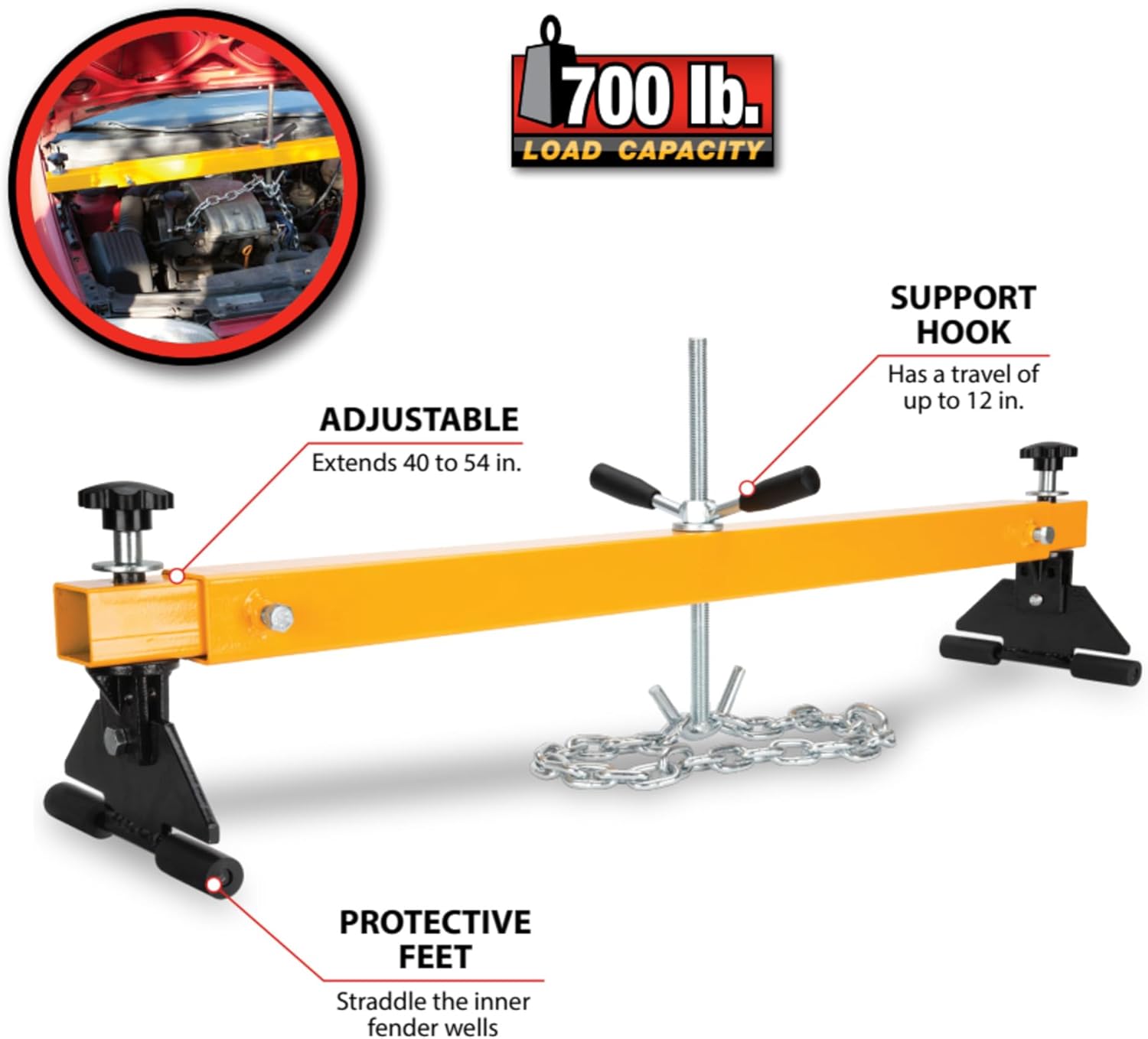 Performance Tool W41018 Adjustable Engine Support for Vehicle Maintenance, Yellow, 700-lb Capacity