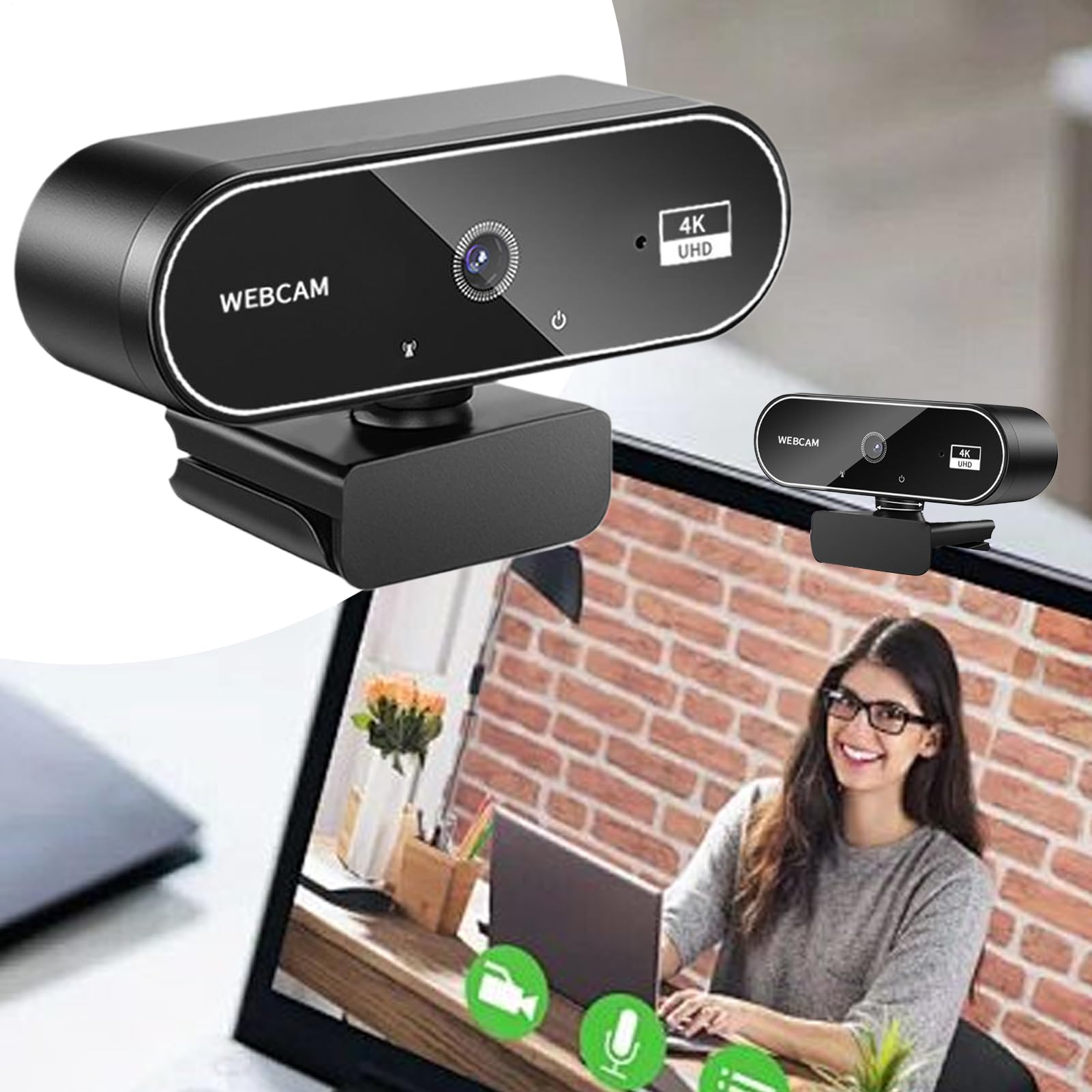 Webcam 4k per PC, webcam wireless 4k HD, telecamera monitor ad alta definizione, chiamate e riunioni aziendali, compatibile con laptop e desktop, streaming di giochi, videoconferenza, compatibile con
