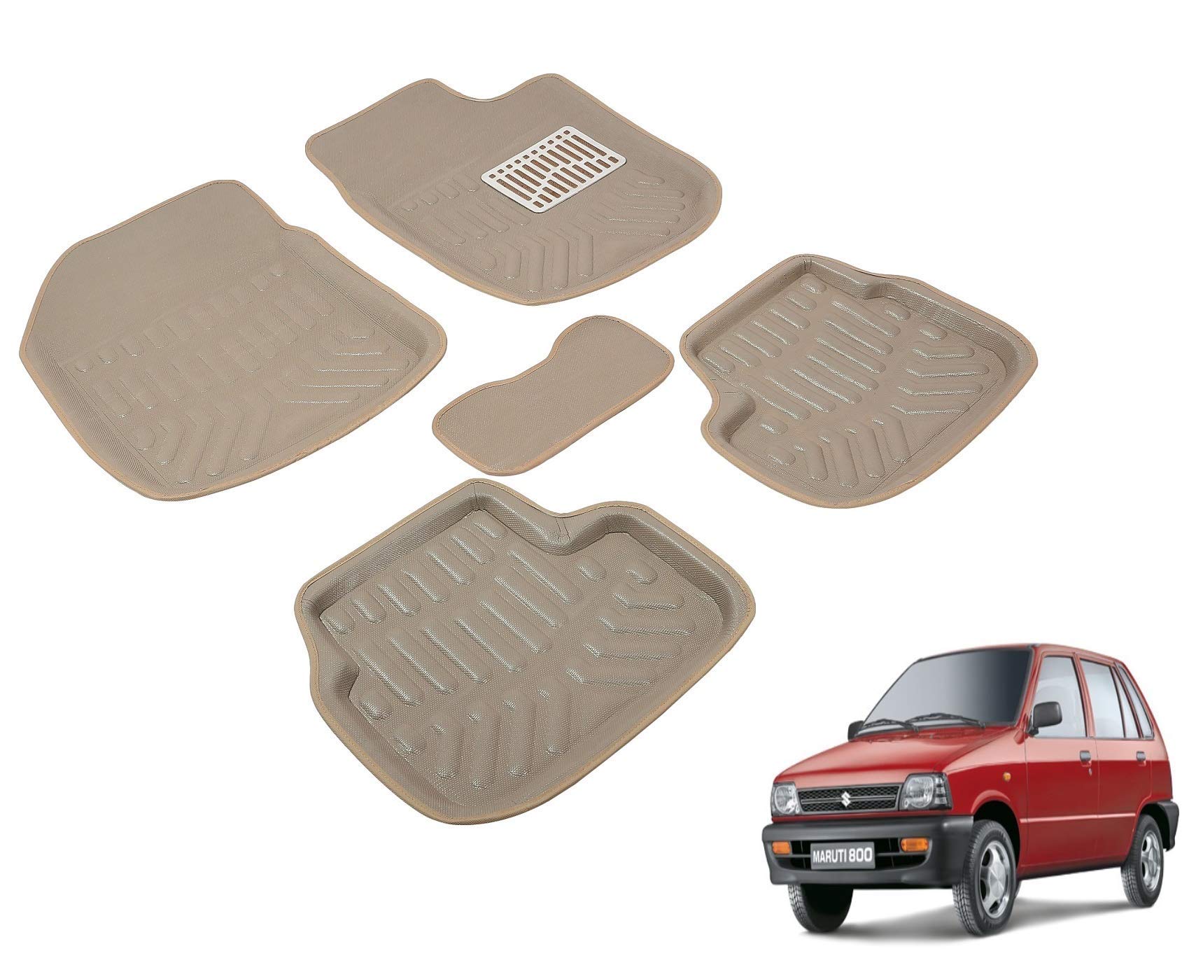Euro Care 3D/4D Floor, Foot Car Mats Compatible for Maruti Suzuki 800 -(Beige-Set of 5)