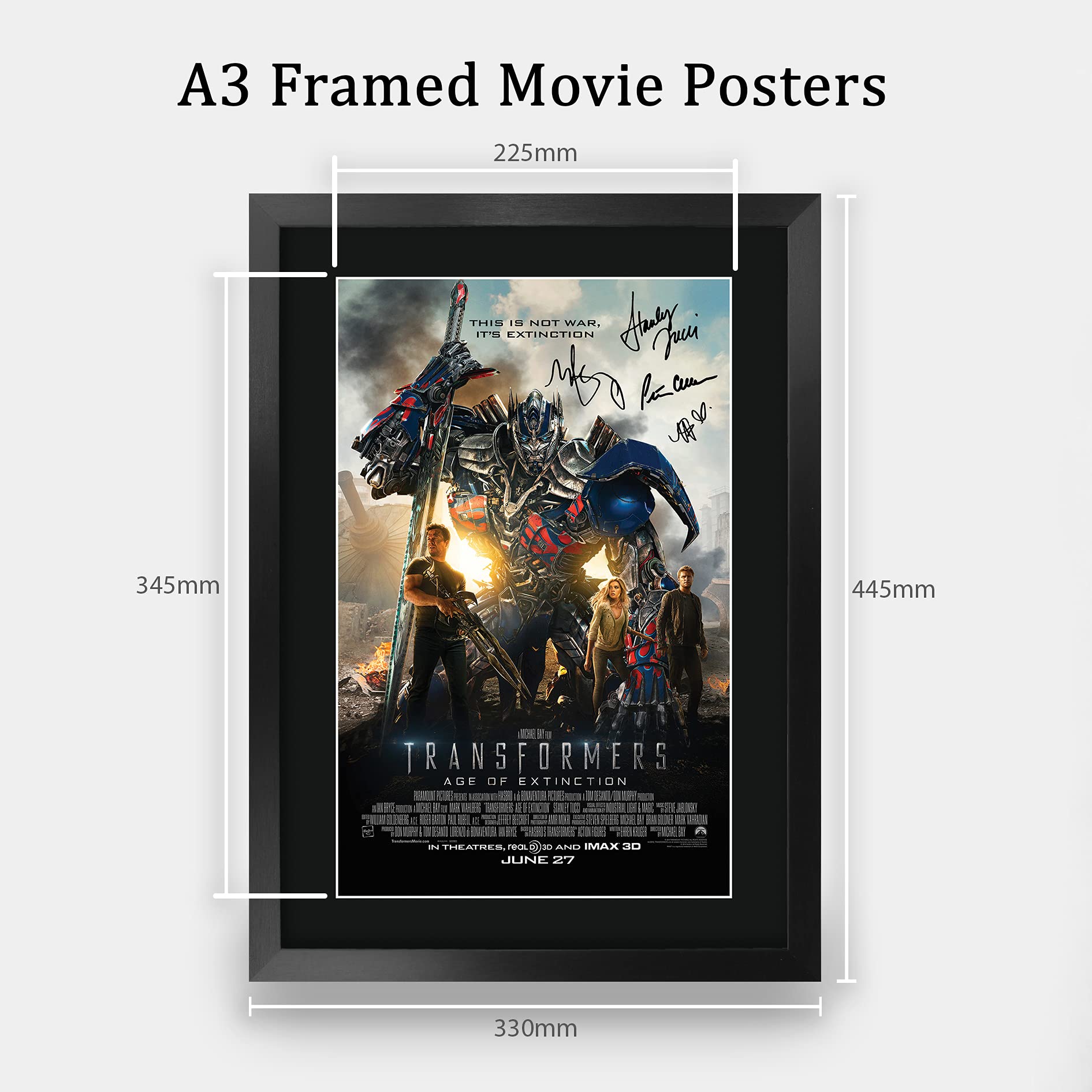 HWC Trading FR A3 Transformers Age of Extinction 4 Gifts Gedrucktes Poster Signiertes Autogramm Bild für Film-Erinnerungsstücke Fans – A3 gerahmt