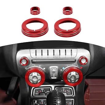 RT-TCZ for Camaro AC Control Radio Knob Cover Trim Rings Red for Chevy Camaro 2010-2015 Red Interior Accessories 4pcs