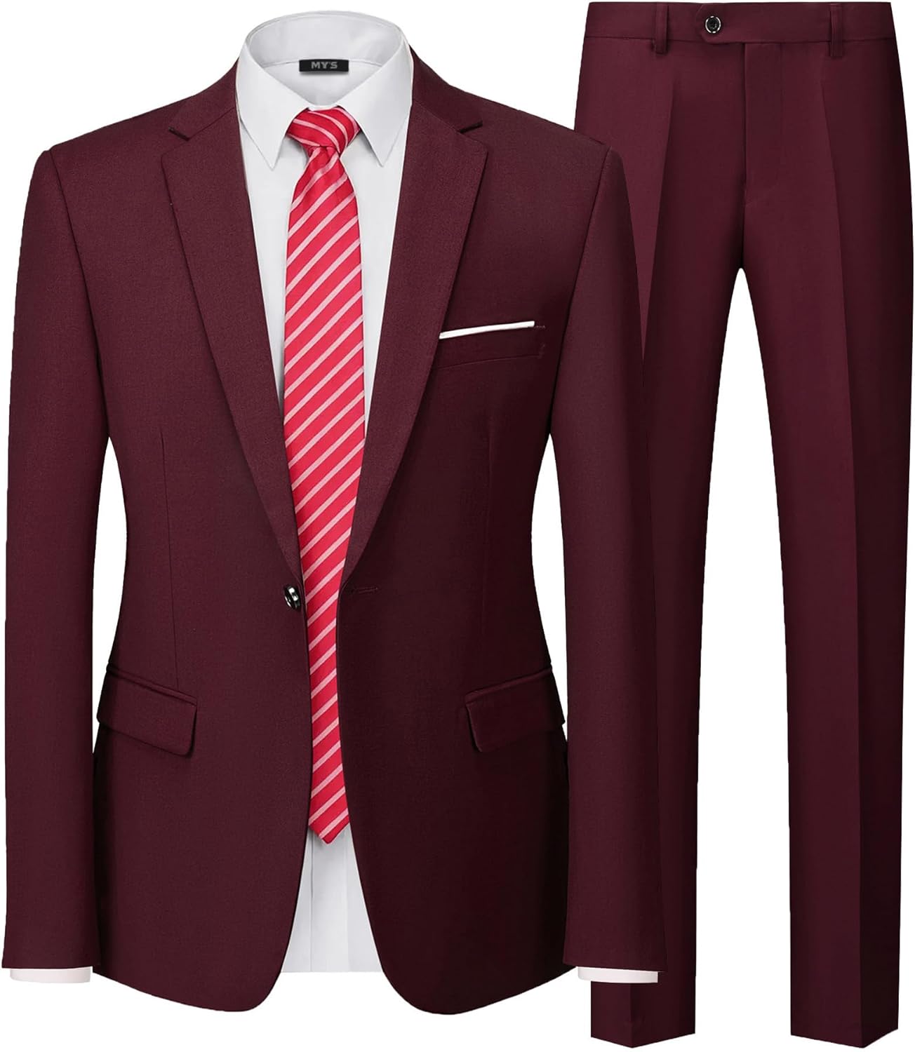 MY'S Men's 2 Piece Suit, One Button Slim Fit Jacket and Pants with Tie, Classic Blazer for Weddings Business Party