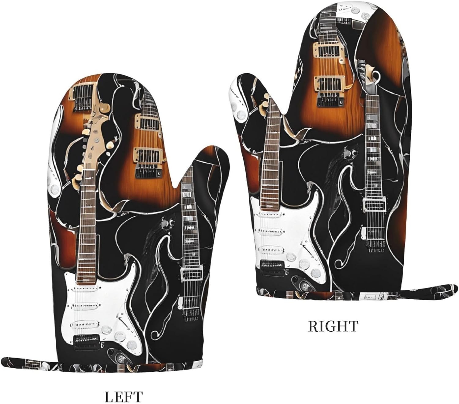 Color Acoustic and Guitars 4pcs Oven Mitts and Pot Holders Sets for Kitchen, Silicone Oven Gloves Non-Slip Potholders Hot Pads for Baking Cooking
