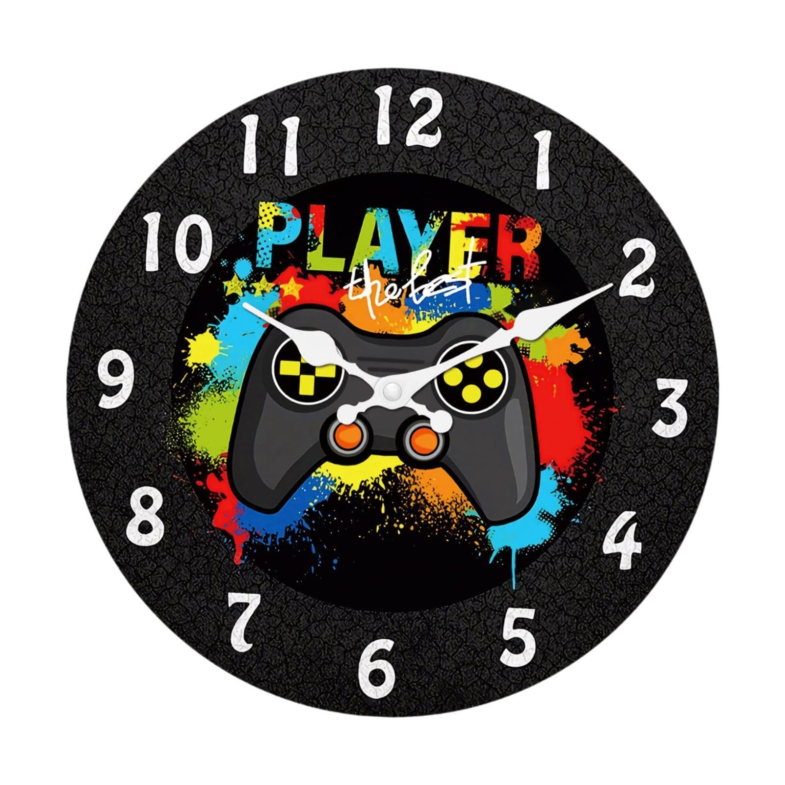 Horloge murale décorative salle de jeux Qianly ronde facile à accrocher