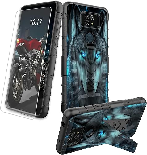 Miniatura 342 de AT&T Calypso 2 (U319AA) Funda con protector de pantalla de vidrio templado resistente con función atril integrado para debut de críquet, ciervo