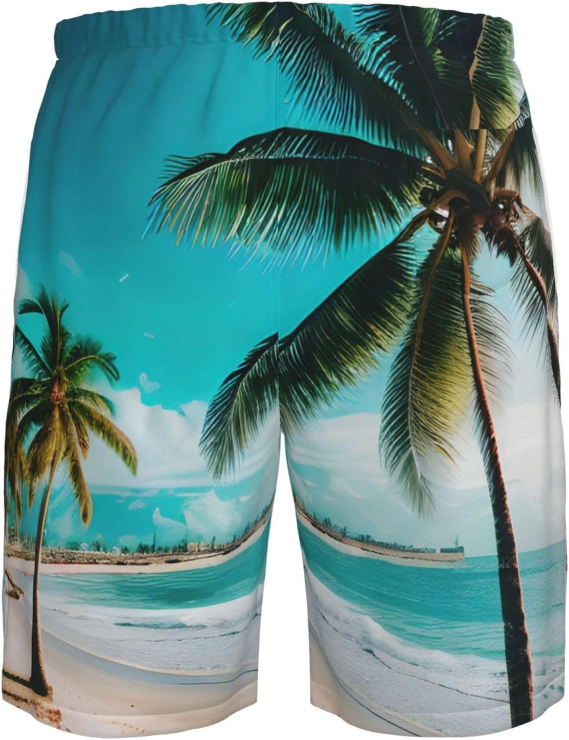 Mens Beach Palm Trees Print Beach Shorts,Casual Summer Shorts for Men,Quick Dry Polyester