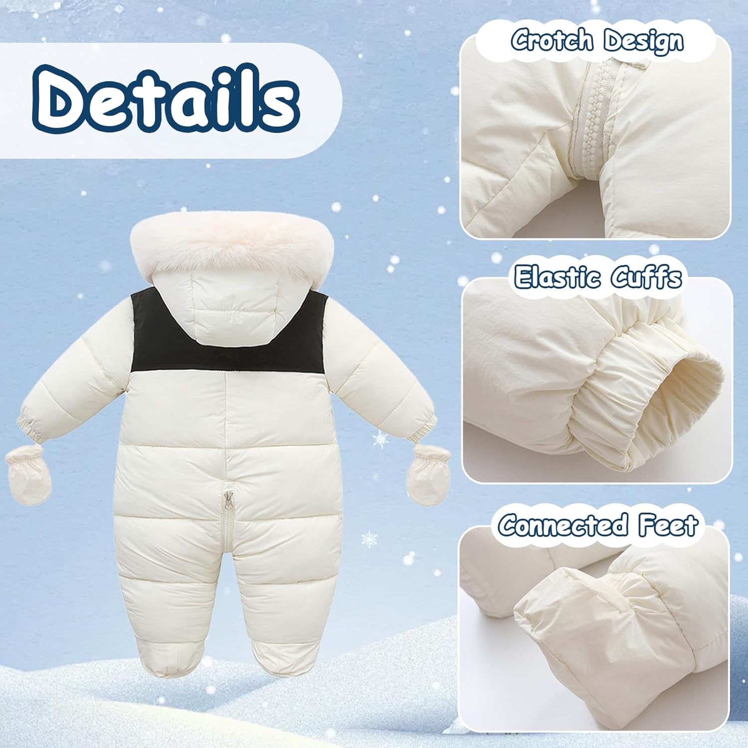 Fairy Baby Infant Baby Winter Snowsuit Coat Romper Hooded Double Zipper Fur Collar Warm Jumpsuit for Boys Girls 6-24 Months - Image 6