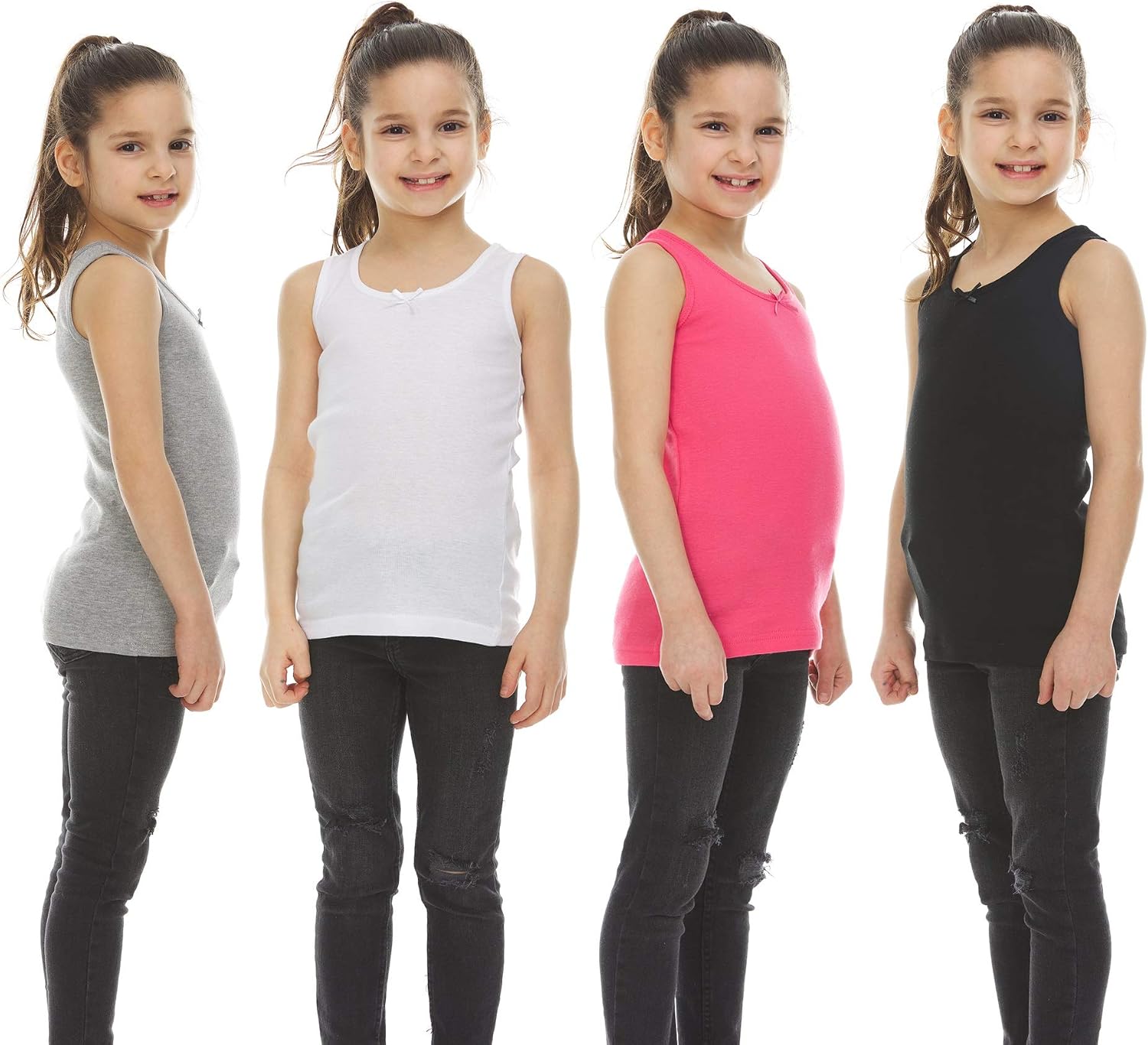 Brix Girls Tank Tops Camis - 4-Pack Value Solid Tagless Cotton Tanks Sleeveless Tees.