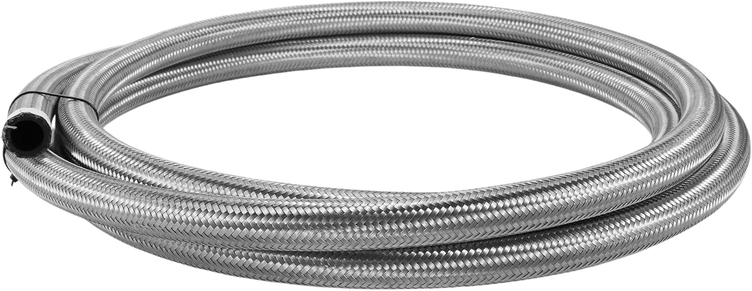 1 Pcs AN12 Fuel Line Hose 12ft Vacuum Hose Automotive 12AN CPE Fuel Hose Silver Tone CPE Rubber,Stainless Steel Braided