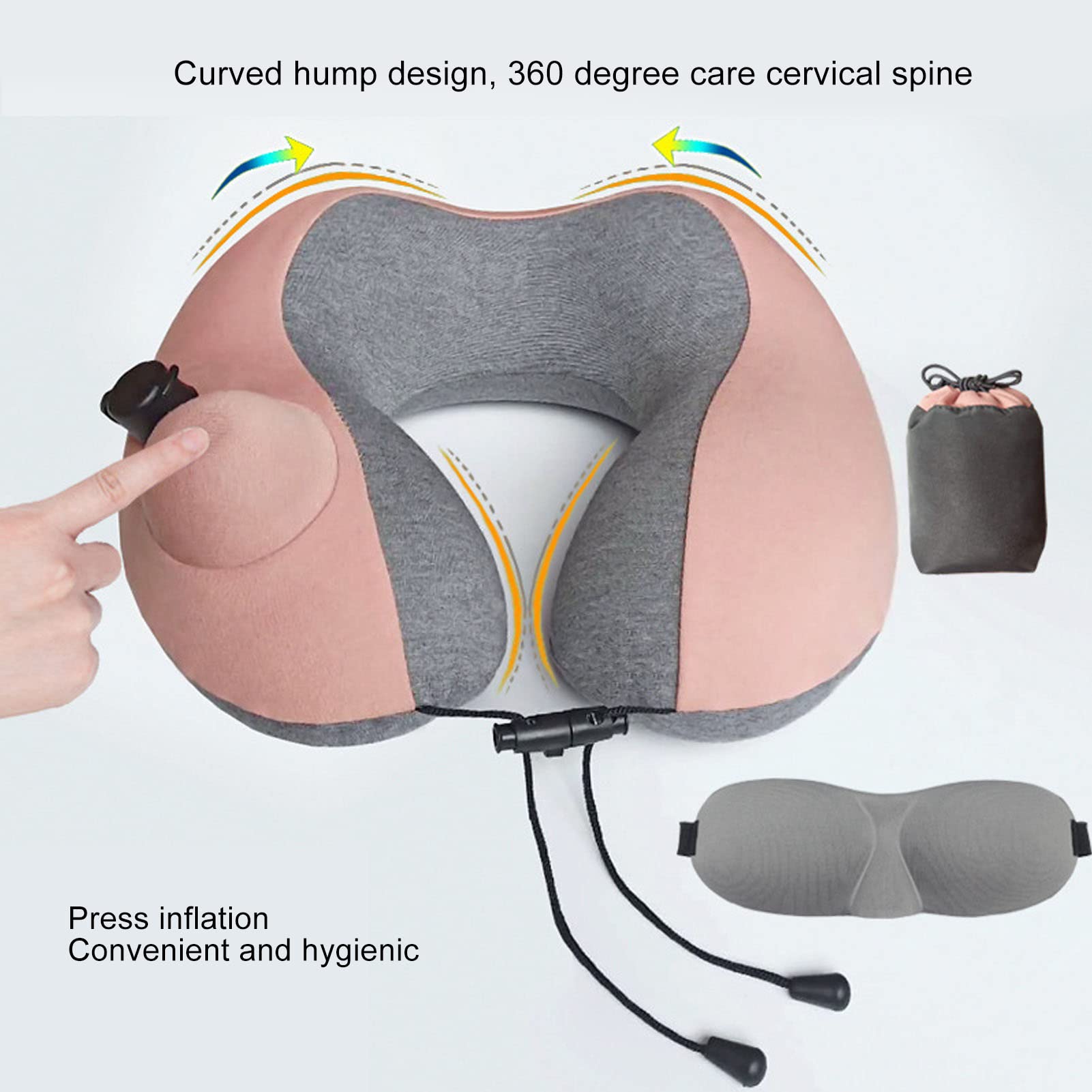 KANASI Cuscino da viaggio gonfiabile per il collo, design a forma di U pressogonfiabile con custodia per il comfort del sonno dell'auto in aereo