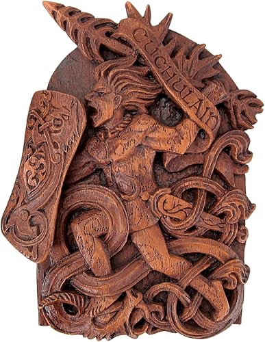 Dryad Design Cuchulain - Placa de pared para decoración del hogar, diseño de guerrero celta irlandés (acabado de madera)