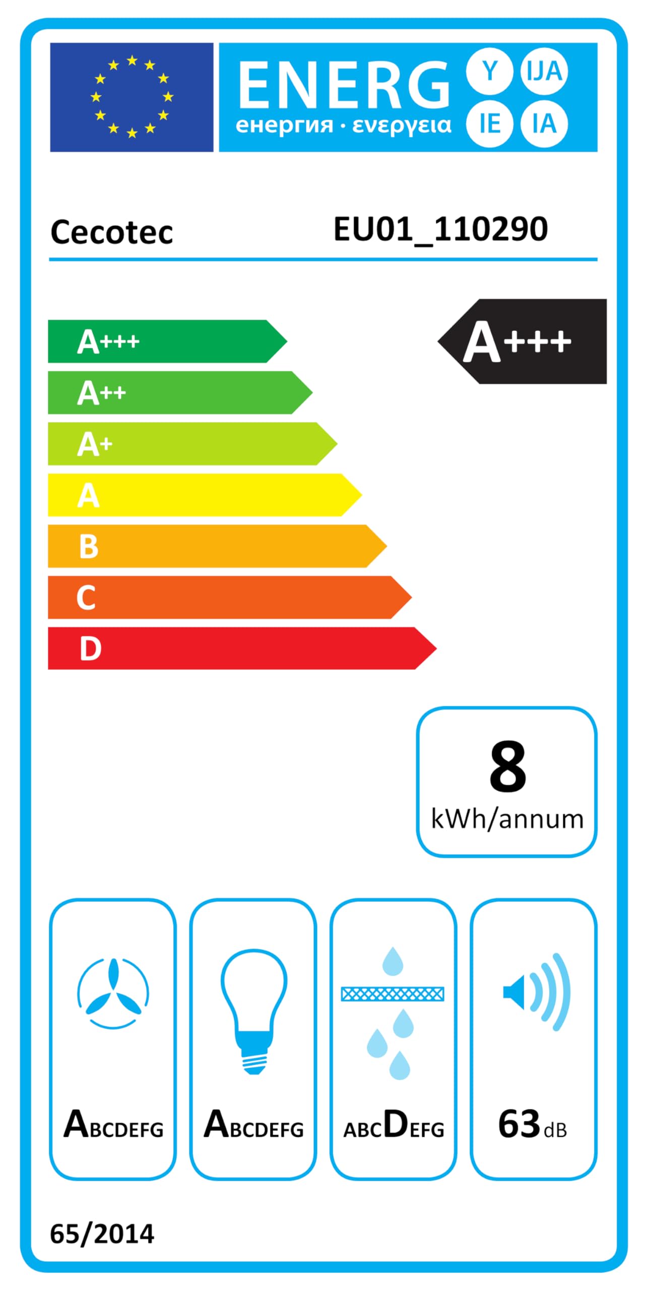 Cecotec Hotte Aspirante Pyramidale 60 cm Bolero Flux PT 604400 Inox A+++. Verre Frontal Blanc, Aspiration 449,5 m³/h, Commande Tactile Invisible, Fonction Booster, Filtres Lavables, Classe A+++